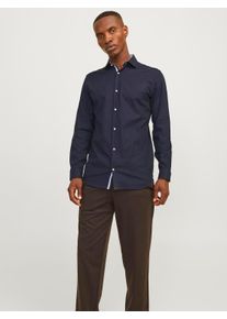 Jack & Jones JACK & JONES Herren Langarmhemd "JPRBLAPARKER DETAIL L/S SHIRT NOOS", blau, modisch, Gr. XXL, unifarben, Web, Obermaterial: 100% Baumwolle, Hemden