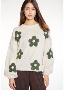 Haily's HAILY’S Damen Strickpullover "LS A SK Fl44ower", beige, feminin, Gr. S, geblümt, Strick, Obermaterial: 80% Polyacryl, 20% Polyamid, Pullover