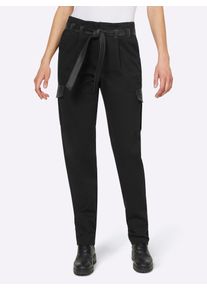 Heine Damen Cargohose, schwarz, Gr. 42, unifarben, 97% Baumwolle, 3% Elasthan, Lederimitat:100% Polyurethan, Hosen
