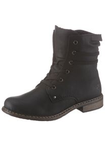 Rieker Damen Schnürboots, Gr. 37, schwarz, Nubuklederimitat, klassisch, Schuhe, Stiefelette, Blockabsatz, mit dezenter Schnürung