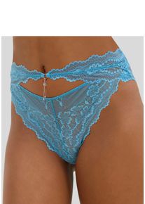 Lascana Damen Tanga, Gr. 32, blau, Microtouch, Spitze, Obermaterial: 87% Polyamid, 13% Elasthan, Unterhosen, mit hohem Schnitt und verführerischem