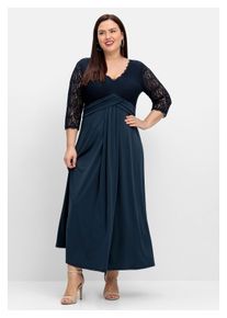 sheego Damen Abendkleid "Große Größen", blau, elegant, Gr. 44, unifarben, Obermaterial: 95% Polyester, 5% Elasthan;Spitze: 100% Polyamid, Kleider,