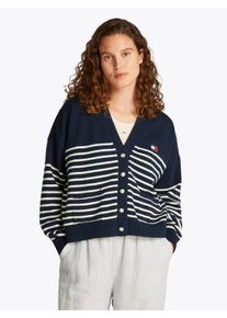 Tommy Jeans Damen Strickjacke "TJW CABLE CARDIGAN", blau, casual, Gr. S, gestreift, Strick, Obermaterial: 100% Baumwolle, Strickjacken, mit