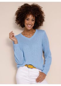 Classic Basics Damen Strickpullover "Langarm-Pullover", blau, Gr. 44, unifarben, gemustert, 100% Polyacryl, Pullover