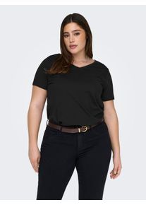 Only CARMAKOMA Damen V-Shirt "CARBONNIE LIFE S/S V A-SHAPE TEE NOOS", schwarz, casual, Gr. M, unifarben, Single Jersey, Obermaterial: 100% Baumwolle,
