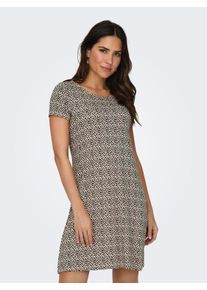 Only Damen Minikleid "ONLBERA BACK LACE UP S/S DRESS JRS NOOS", beige, casual, Gr. S, gemustert, Jersey, Obermaterial: 95% Viskose, 5% Elasthan,