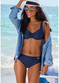Lascana Damen Bügel-Bikini, blau, Gr. 36, unifarben, Polyamid, Bikini-Sets, mit seitlich geraffter Bikinihose