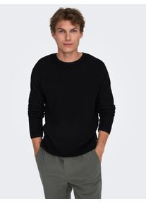 Only & Sons ONLY & SONS Herren Strickpullover "ONSERIC REG 12 STRUC CREW KNIT", schwarz, casual, Gr. L, unifarben, Strick, Obermaterial: 100% Baumwolle, Pullover