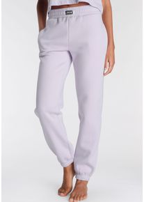 Lascana Damen Jogginghose, Gr. 32, lila, Sweatware, Obermaterial: 60% Baumwolle, 40% Polyester, unifarben, Basic, Hosen, mit geripptem Hosenbund,