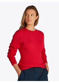 Tommy Hilfiger Damen Rundhalspullover "CO CABLE C-NK LS SWEATER", rot, casual, Gr. XXL, unifarben, Strick, Obermaterial: 100% Baumwolle, Pullover,