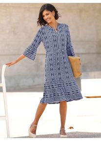 Classic Basics Damen Jerseykleid "Jersey-Kleid", blau, Gr. 22, gemustert, ethno, bedruckt, Jersey, Single Jersey, 95% Viskose, 5% Elasthan, Kleider