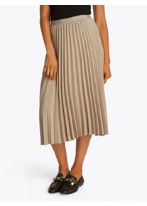 Tommy Hilfiger Damen Plisseerock "FLUID PLEATED PULL ON MIDI SKIRT", beige, casual, Gr. 32, unifarben, Web, Obermaterial: 100% Polyester, Röcke, mit