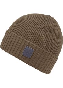 Chillouts Damen Strickmütze "Enes Hat", beige, modisch,casual,klassisch, unifarben, Rippstrick, Materialmix, Mützen, mit dezentem Logo-Patch