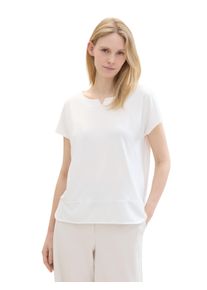 Tom Tailor Damen T-Shirt, weiß, casual, Gr. L, unifarben, Stoff, Obermaterial: 70% Modal, 30% Polyester, Shirts, mit geschlitztem Rundhalsaussschnitt