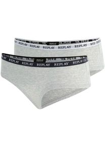 Replay Damen Hüftslip "Lady Culotte Style 1 - 2pcs Waterfall pack", Gr. L, grau, Jersey, Obermaterial: 50% Viskose, 45% Baumwolle, 5% Elasthan,