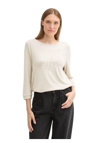 Tom Tailor Damen Fleeceshirt, beige, casual, Gr. XL, meliert, Fleece, Obermaterial: 80% Viskose, 17% Polyester, 3% Elasthan, Shirts, mit Textprint