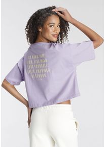 Lascana Damen Oversize-Shirt, Gr. 44, lila, Jersey, Obermaterial: 100% Baumwolle, unifarben, bedruckt, Basic, Shirts, mit Schriftzug auf dem Rücken