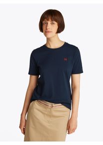 Tommy Hilfiger Damen T-Shirt "REG CONTRAST FLAG SS TEE", blau, casual, Gr. XXL, unifarben, Single Jersey, Obermaterial: 100% Baumwolle, Shirts, mit