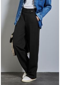 Street One Damen Stoffhose, schwarz, casual, Gr. 38, unifarben, Web, Obermaterial: 61% Viskose, 32% Polyamid, 7% Elasthan, Hosen, mit Knopfdetail am