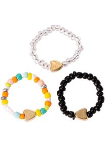 Firetti Damen Ring-Set "Multipack Schmuck Geschenk Damenring Herz Zugband Edelstein Farbstein", 3 g, Messing-Kunstharz, bunt, Messing, Kunstharz,