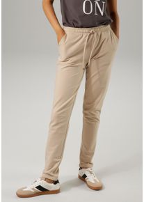 Aniston CASUAL Damen Schlupfhose, beige, casual, Gr. 48, unifarben, Sweatware, Obermaterial: 95% Baumwolle, 5% Elasthan, Hosen, mit seitlichem
