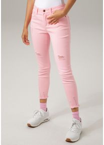 Aniston CASUAL Damen Skinny-fit-Jeans, rosa, modisch, Gr. 44, unifarben, Destroyed-Effekte, Denim/Jeans, Web, Obermaterial: 98% Baumwolle, 2%
