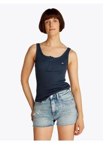 Tommy Jeans Damen Tanktop "TJW SLIM BUTTON TANK", blau, casual, Gr. XS, unifarben, Jersey, Obermaterial: 100% Baumwolle, Tops, mit Knopf