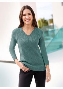 Classic Basics Damen V-Ausschnitt-Pullover "Langarm-Pullover", grün, Gr. 56, unifarben, 100% Polyacryl, Pullover