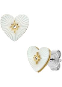 Fossil Damen Paar Ohrstecker "Schmuck Geschenk Edelstahl RADIANT LOVE HEART, JF04732710", Edelstahl, weiß, Edelstahl, Ohrringe, mit Glasstein - mit