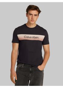 Calvin Klein Herren T-Shirt "LINEAR OMBRE CHEST LOGO T-SHIRT", schwarz, casual, Gr. XXL, unifarben mit Farbeinsatz, Single Jersey, Obermaterial: 100%