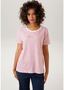 Aniston CASUAL Damen T-Shirt, rot, modisch, Gr. 36, gestreift, geringelt, Glitzerstreifen, Single Jersey, Obermaterial: 100% Baumwolle, Shirts, im