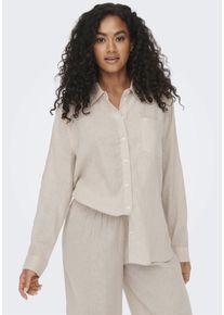 Only Damen Longbluse "ONLTOKYO L/S LINEN BLEND SHIRT", beige, modisch, Gr. XL, unifarben, Web, Obermaterial: 55% Leinen, 45% Viskose, Blusen, mit