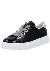 Rieker Damen Sneaker, Gr. 41, schwarz, Lederimitat, glänzend, sportlich, Schuhe, mit trendigen Schnürsenkeln, Freizeitschuh, Halbschuh, Schnürschuh