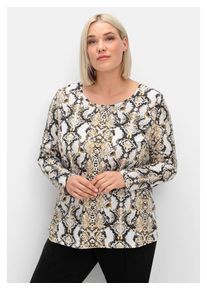 sheego Damen Langarmshirt "Große Größen", beige, feminin, Gr. 54, gemustert, Obermaterial: 100% Baumwolle, Shirts, mit Animalprint und