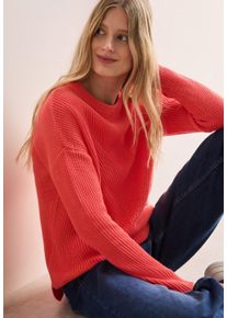 Cecil Damen Rundhalspullover, orange, casual, Gr. XL, Strukturmuster, Strick, Obermaterial: 60% Baumwolle, 40% Polyacryl, Pullover, mit Struktur