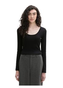 Damen Rundhalsshirt, schwarz, casual, Gr. M, Tom Tailor Denim, unifarben, Web, Obermaterial: 93% Baumwolle, 7% Elasthan, Shirts, gerippt und mit