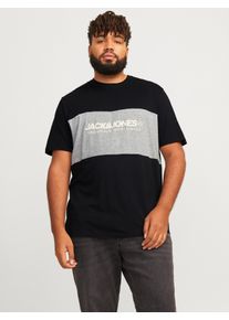 Jack & Jones PlusSize Herren T-Shirt "JJELEGACY BLOCKING TEE SS O-NECK NOO PLS", schwarz, Basic, Gr. 4XL, JACK & JONES PLUSSIZE, bedruckt, Single Jersey, Obermaterial: