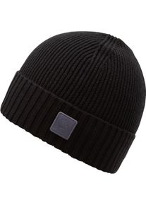 Chillouts Damen Strickmütze "Enes Hat", schwarz, modisch,casual,klassisch, unifarben, Rippstrick, Materialmix, Mützen, mit dezentem Logo-Patch