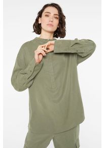 Damen Langarmbluse, grün, casual, Gr. XXL, SENSES.THE LABEL, unifarben, Material: 100% Lyocell, Blusen, mit längerer Rückenpartie