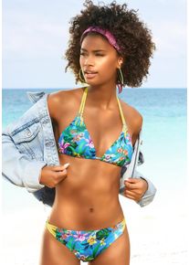 Venice Beach Damen Bikini-Hose "Hanni", blau, Gr. 34, bedruckt, floral, Recycling-Polyamid, Badehosen, mit tropischem Print und gelben Details