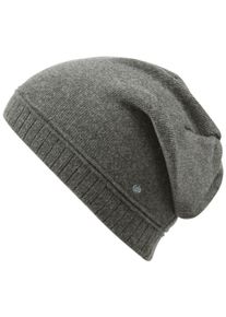 Damen Beanie, grau, modisch, Capelli New York, meliert, unifarben, Feinstrick, Strick, Materialmix, Mützen, mit Metall-Logo an der Krempe