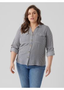Vero Moda CURVE Damen Hemdbluse "VMBUMPY L/S SHIRT NEW CURVE GA NOOS", weiß, modisch, Gr. 50, gestreift, Web, Obermaterial: 100% Viskose, Blusen