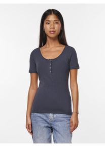 Pieces Damen Kurzarmshirt "PCKITTE SS TOP NOOS BC", blau, casual, Gr. L, unifarben, Rippware, Obermaterial: 95% Baumwolle, 5% Elasthan, Shirts