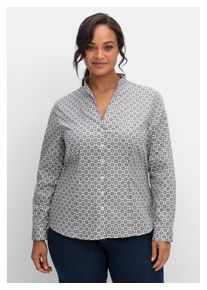 sheego Damen Langarmbluse "Große Größen", weiß, elegant, Gr. 46, unifarben, Obermaterial: 97% Baumwolle, 3% Elasthan, Blusen, mit Stehkragen,