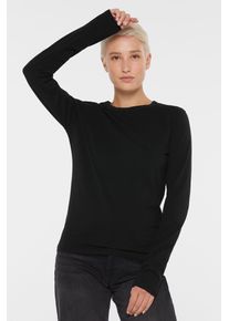 Damen Rundhalsshirt, schwarz, casual, Gr. L, SENSES.THE LABEL, unifarben, Material: 95% Baumwolle, 5% Elasthan, Shirts, mit Baumwolle