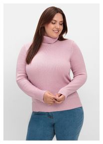 sheego Damen Rollkragenpullover "Große Größen", rosa, casual, Gr. 48, unifarben, Grobstrick, Obermaterial: 50% Baumwolle, 50% Polyacryl, Pullover,