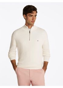 Tommy Hilfiger Herren Troyer "RACKING STRUCTURE ZIP MOCK", weiß, casual, Gr. XL, Strick, Obermaterial: 100% Baumwolle, Pullover