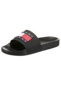 Tommy Jeans Damen Pantolette "Tommy Jeans FLAG POOL SLD ESS", Gr. 37, schwarz, Synthetik, sportlich, Schuhe, Sommerschuh, Schlappen mit farbiger