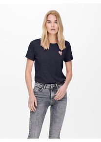 Only Damen Kurzarmshirt "ONLKITA S/S LOGO TOP NOOS", blau, casual, Gr. XS, bedruckt, Single Jersey, Obermaterial: 100% Baumwolle, Shirts