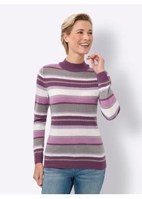Classic Basics Damen Stehkragenpullover "Stehkragen-Pullover", lila, Gr. 46, gemustert, gestreift, mehrfarbig, 100% Polyacryl, Pullover